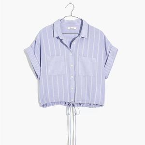 Madewell Linen-Blend Button-Up Drawstring Shirt in Stripe-Play Size L